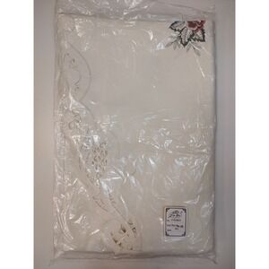 Tablecloth 70 Inch Round Vintage Ivory Embroidered Rose Cutout Lace Like Trim